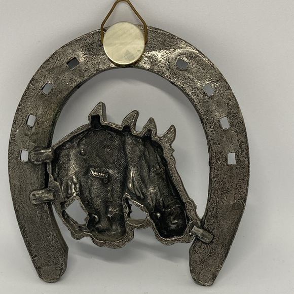 Vintage Signed Horseshoe Horse Cast Iron Hanging Decor - Picture 3 of 8